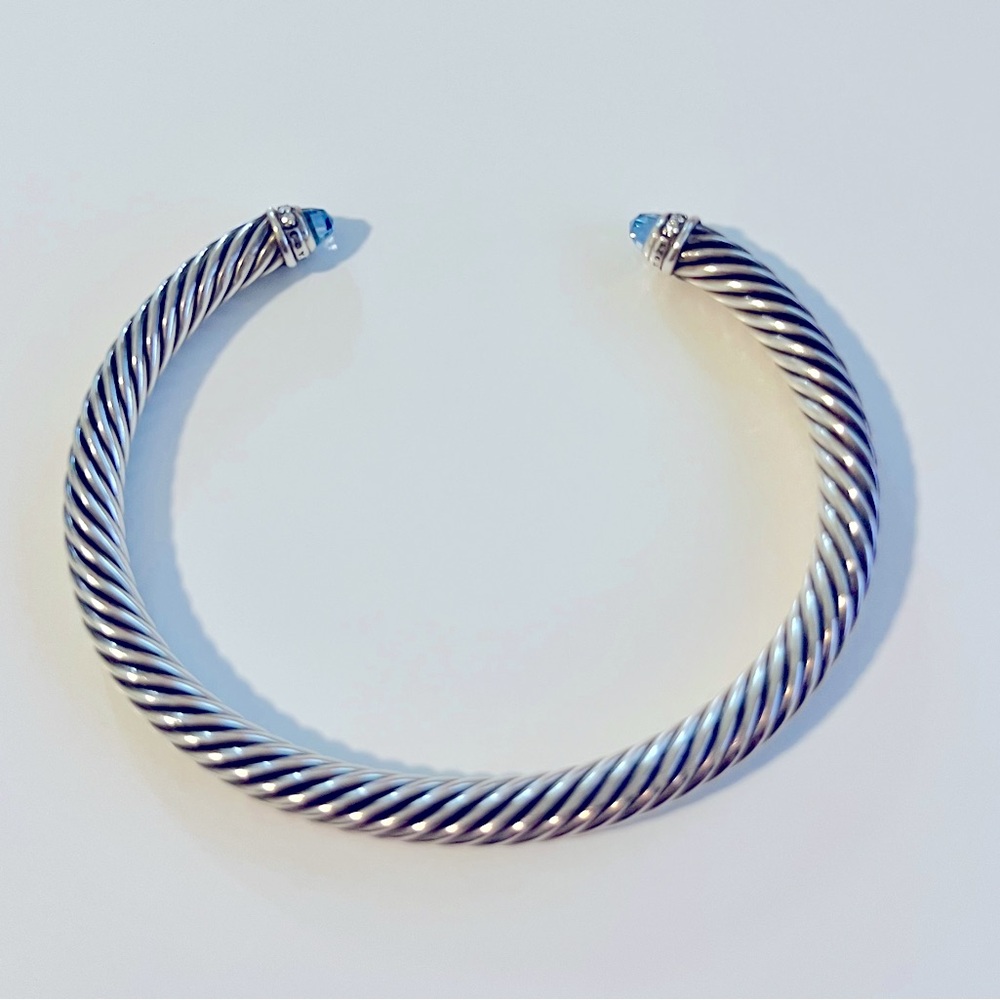 5mm David Yurman Classic Cable Bracelet with Blue Topaz and Diamonds